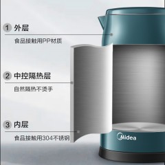 美的（Midea）美的电水壶大容量家用办公室烧水壶热水壶电热水壶双层防烫无缝全钢开水壶【线下同款】双层防烫美的电水壶MK-17MS01