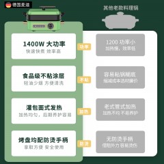 德国麦滋多功能锅料理锅 推拉式涮烤分体锅 标准LZW-1901B一机双盘